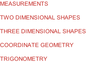 MEASUREMENTS  TWO DIMENSIONAL SHAPES  THREE DIMENSIONAL SHAPES  COORDINATE GEOMETRY  TRIGONOMETRY